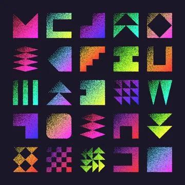 Brutalist geometric shapes, dotted objects. Stipple elements modern symbols Stock Illustration
