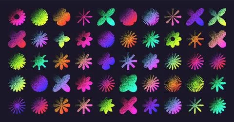 Brutalist geometric shapes, dotted objects. Stipple elements modern symbols 스톡 일러스트