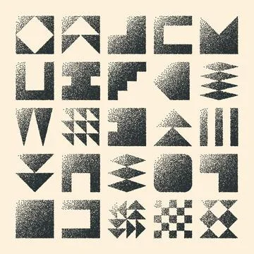 Brutalist geometric shapes, dotted objects. Stipple elements modern symbols Stockillustratie