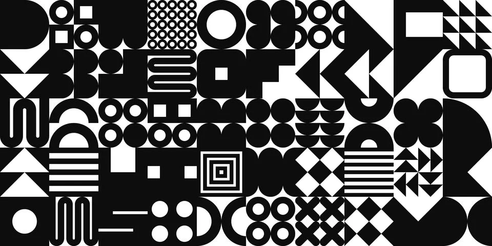 Brutalist geometric texture with simple shapes, symbols. Primitive elements and Illustrazione stock