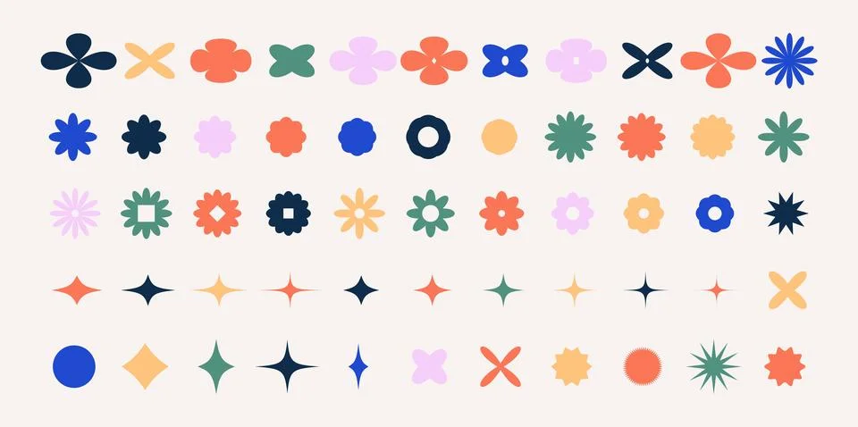 Brutalist geometric y2k shapes and icons various form. Colorful retro figur.. Stock Illustration