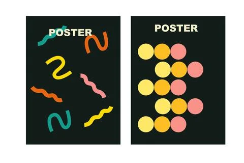 Brutalist posters set with naive playfull shapes and smile stickers Ilustración de archivo