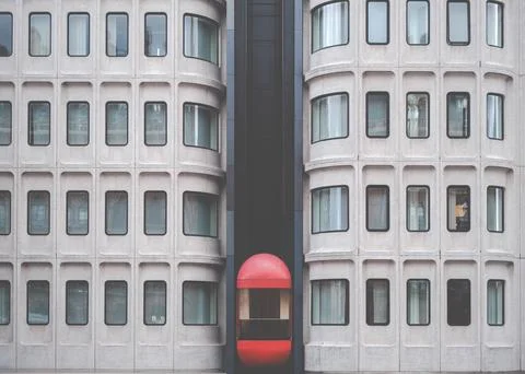 Brutalist Red Elevator 스톡 사진