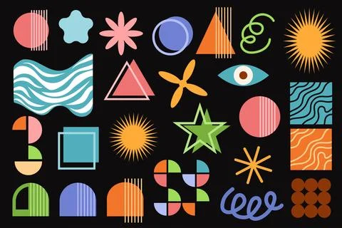 Brutalist set of abstract shapes in flat style. Bauhaus vintage design Stock Illustration