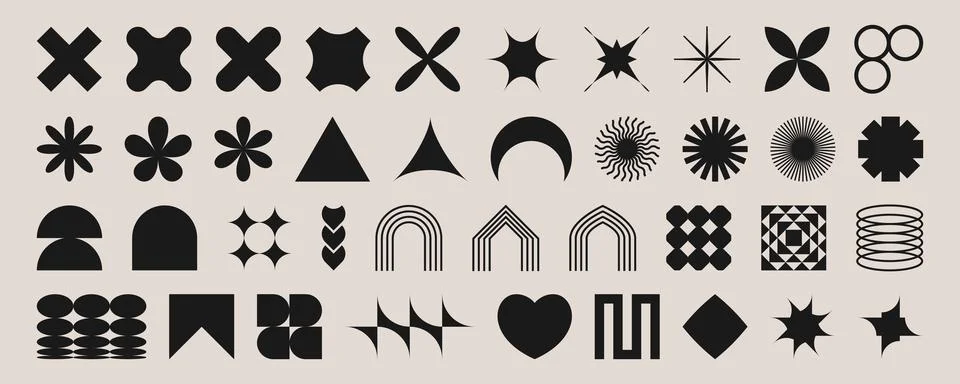 Brutalist shape set - black geometric symbols Stock Illustration