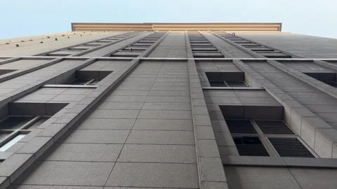 Brutalist Style Concrete Building, Static Extreme Low Angle Shot Видео 332410818