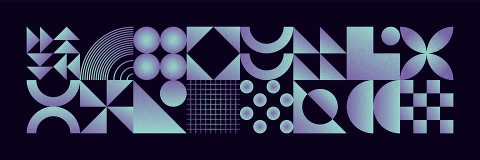 Brutalist style futuristic pattern with gradient geometric shapes, random forms Stock Illustration