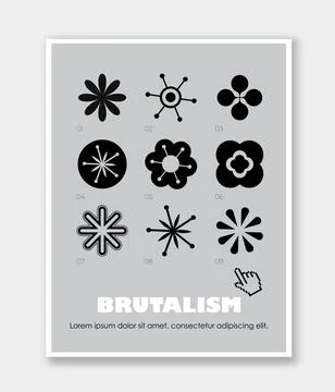 Brutalist style poster. Various patterns and ornaments. Minimalistic creativity Stock-Illustration