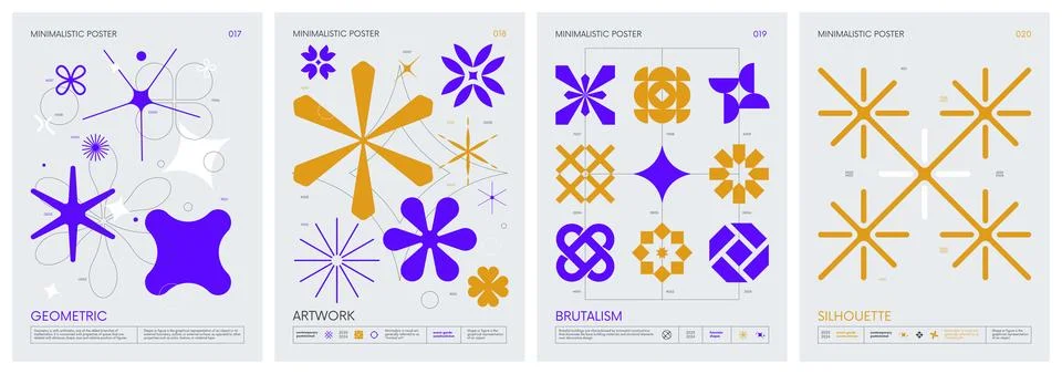 Brutalist style vector minimalistic Posters with silhouette basic figures, .. Stock Illustration