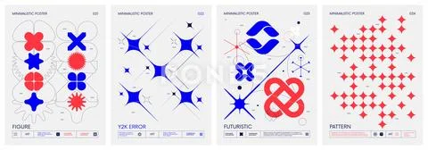 Brutalist style vector minimalistic Posters with silhouette basic figures, .. Illustration
