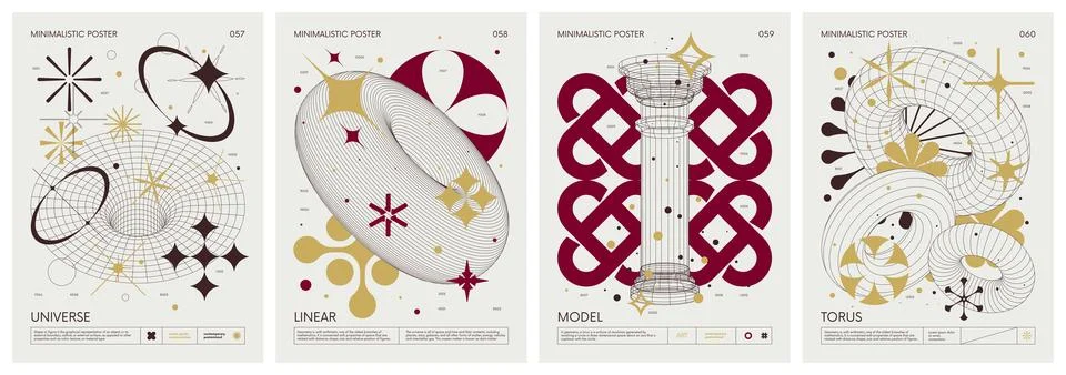 Brutalist style vector minimalistic Posters with strange wireframes graphic.. Stock Illustration