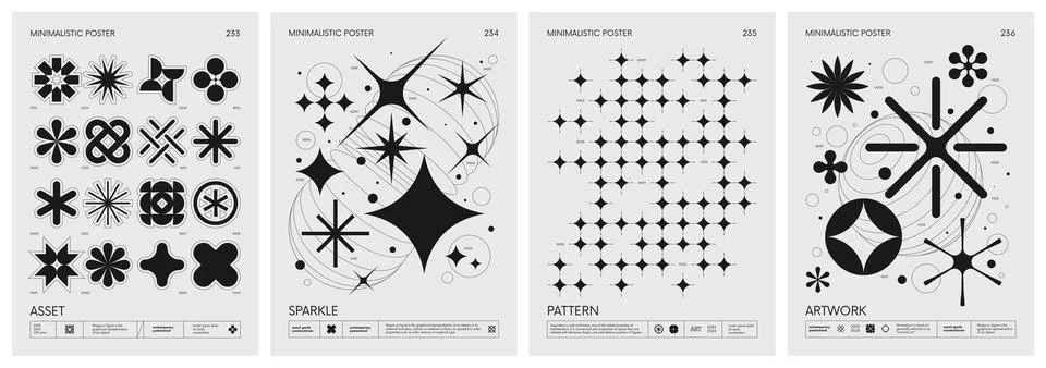 Brutalist style vector minimalistic Posters with silhouette basic figures, .. Stock Illustration