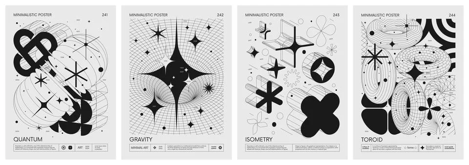 Brutalist style vector minimalistic Posters with silhouette basic figures, .. Stock Illustration