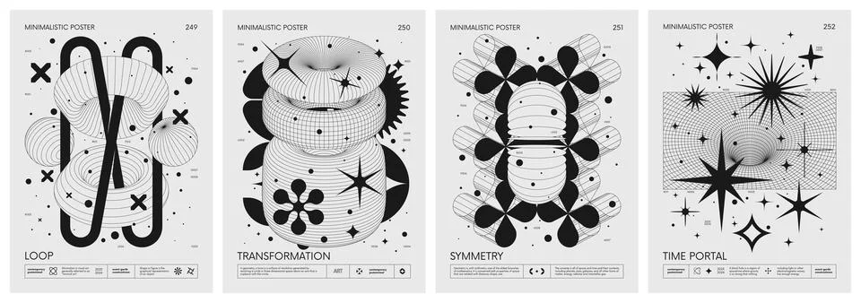 Brutalist style vector minimalistic Posters with silhouette basic figures, .. Illustrazione stock
