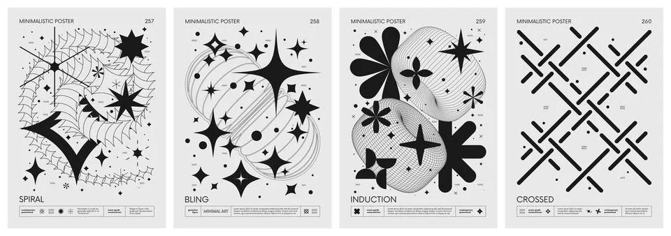 Brutalist style vector minimalistic Posters with silhouette basic figures, .. Stock Illustration