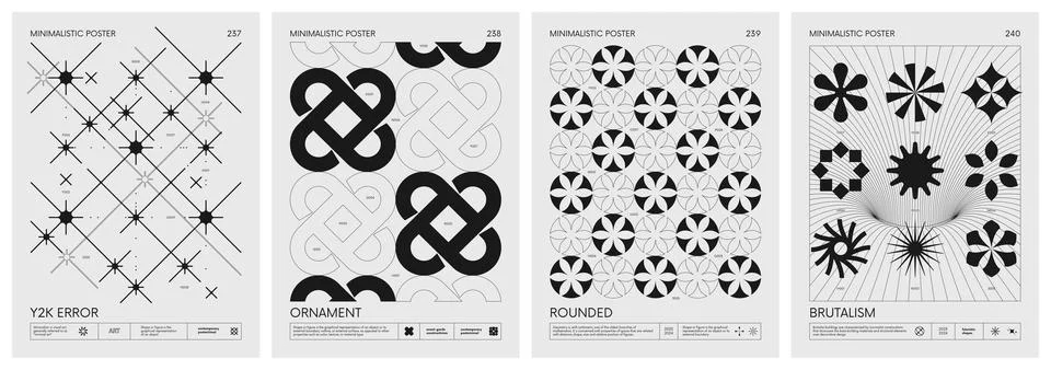 Brutalist style vector minimalistic Posters with silhouette basic figures, .. Stock Illustration