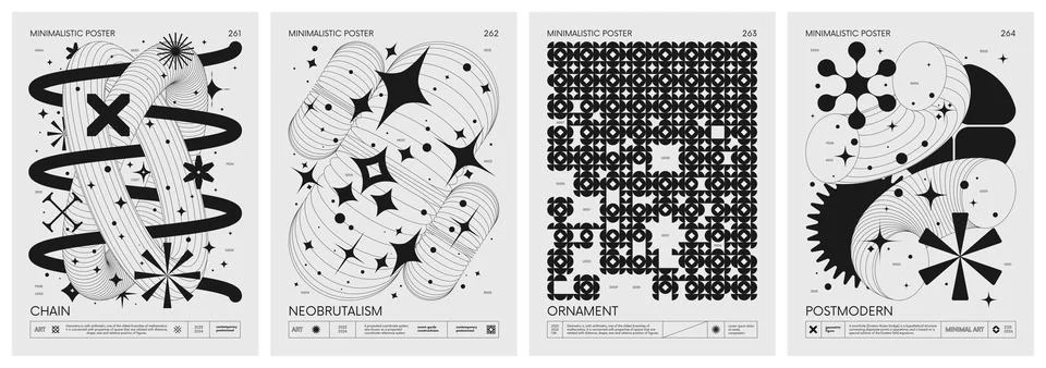 Brutalist style vector minimalistic Posters with silhouette basic figures, .. Stock Illustration