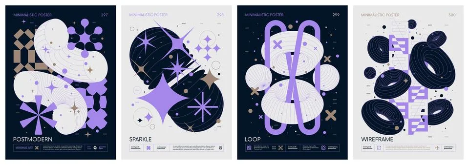 Brutalist style vector minimalistic Posters with silhouette basic figures, .. Stock Illustration