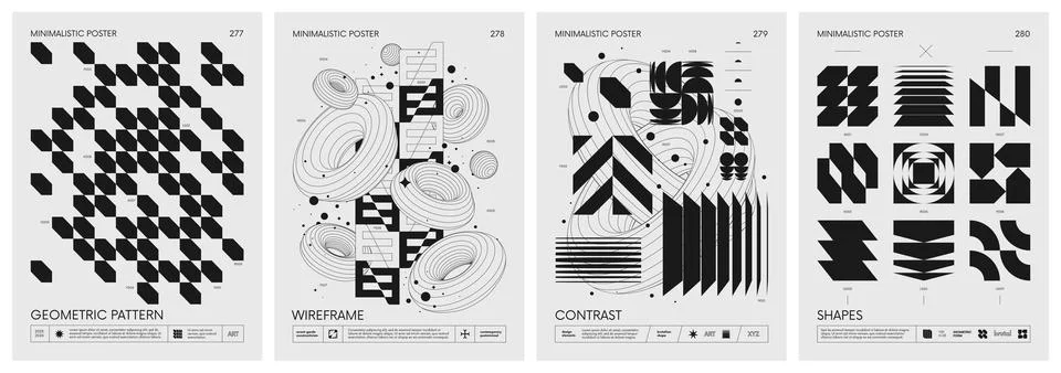Brutalist style vector minimalistic Posters with silhouette basic figures, .. Stock Illustration