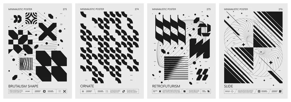 Brutalist style vector minimalistic Posters with silhouette basic figures, .. Stock Illustration