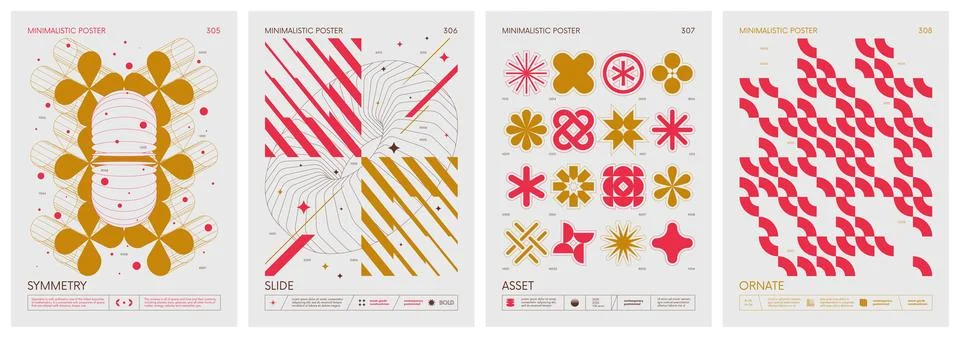 Brutalist style vector minimalistic Posters with silhouette basic figures, .. Stock Illustration