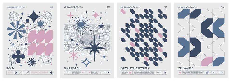 Brutalist style vector minimalistic Posters with silhouette basic figures, .. Stock Illustration