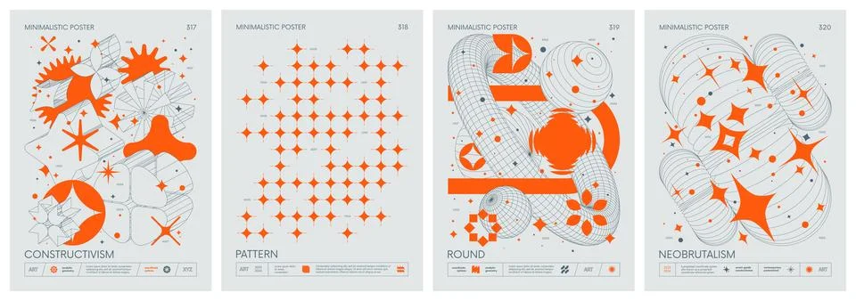 Brutalist style vector minimalistic Posters with silhouette basic figures, .. Stock Illustration