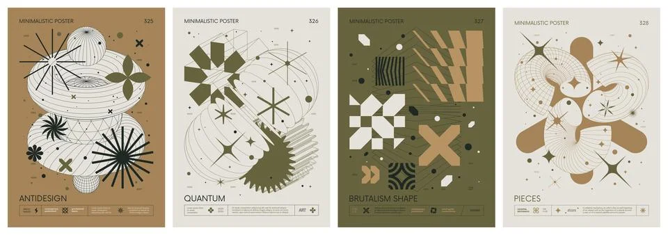Brutalist style vector minimalistic Posters with silhouette basic figures, .. Stock Illustration