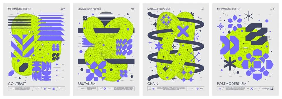 Brutalist style vector minimalistic Posters with silhouette basic figures, .. Stock Illustration