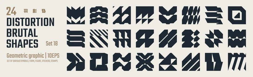 Brutalist vector shapes, Postmodern abstract geometric graphic bold Y2K ele.. Illustrazione stock
