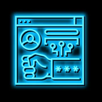 Brute-force and dictionary 8 network attacks neon glow icon illustration Stock Illustration