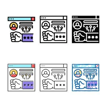 Brute-force and dictionary 8 edition network attacks color icon vector Stock Illustration