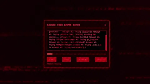 Brute force attack on access code with computer interface in dark environment Stockbeeldmateriaal 330418303