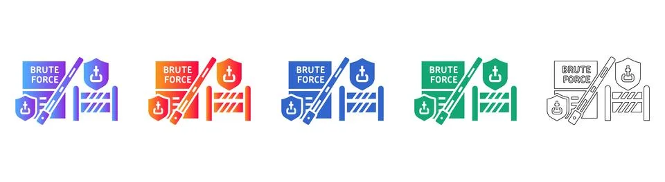 Brute Force Attack and Digital Security Icons Illustrazione stock