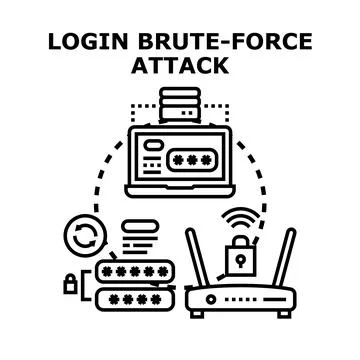 Brute force attack hacking computer online account security 스톡 일러스트