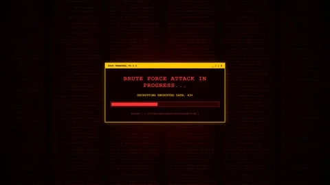 Brute Force Attack Red Root Terminal Data Decryption Animation. Stock Footage 347140376