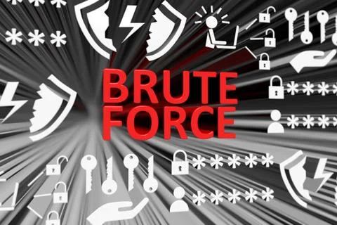 BRUTE FORCE concept blurred background 3d render illustration Illustrazione stock