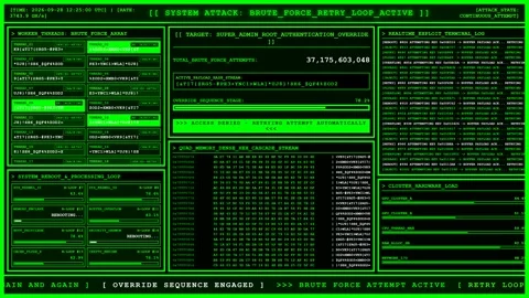 Brute Force Retry Loop System Attack Terminal. Stock Footage 346670712