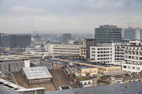 Bruxelles businesses dominate the foggy skyline raising a capitalist image Stock Photos