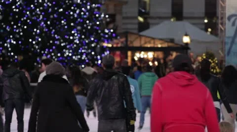 Bryant Park Ice Skating - Tree in BG - Night 02 Stock Footage 14070540