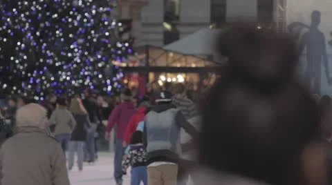 Bryant Park Ice Skating - Tree in BG  - Night  02 (NO GRADING) Stock Footage 14072195
