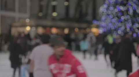 Bryant Park Ice Skating - Tree in BG - Various Focus Distances (NO GRADING) Stock Footage 14072639