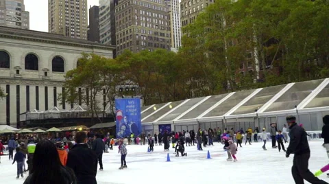 BRYANT PARK RINK slo mo 30 Stock Footage 44301385