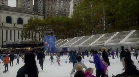 BRYANT PARK RINK slo mo 60 Stock Footage 44301397