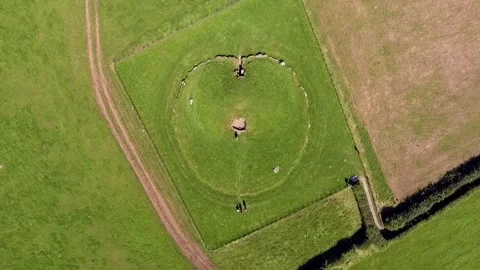 Bryn Celli Ddu Drone Overhead Clip of Ancient Burial Site, Anglesey, Wales Stock Footage 148512046
