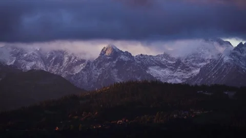 Brzegi, time lapse. movement of clouds over the Tatras Mountains. village in  Stock Footage 276617412