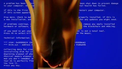 BSOD burning screen blue slow Stock Footage 93706324