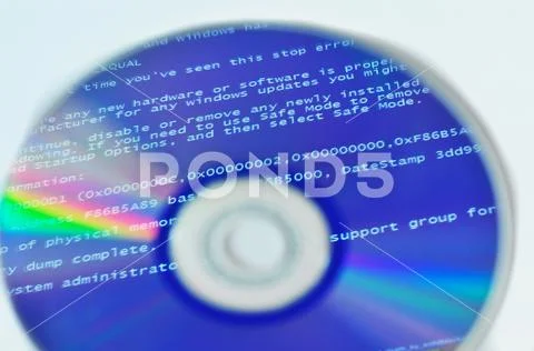 BSOD reflection on the disk. screen of death Stock Photos