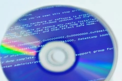 BSOD reflection on the disk. screen of death Stock Photos