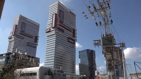 B.S.R 3Tower in Bnei Brak - Windows outside  cleaning Stock Footage 102960697